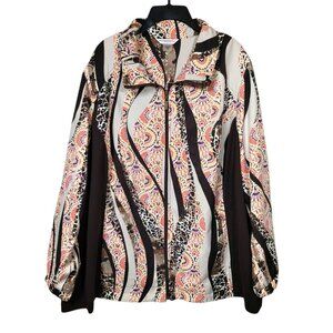 Allison Daley Zip Front Jacket Bright Print Lightweight Plus Size 22W Pockets